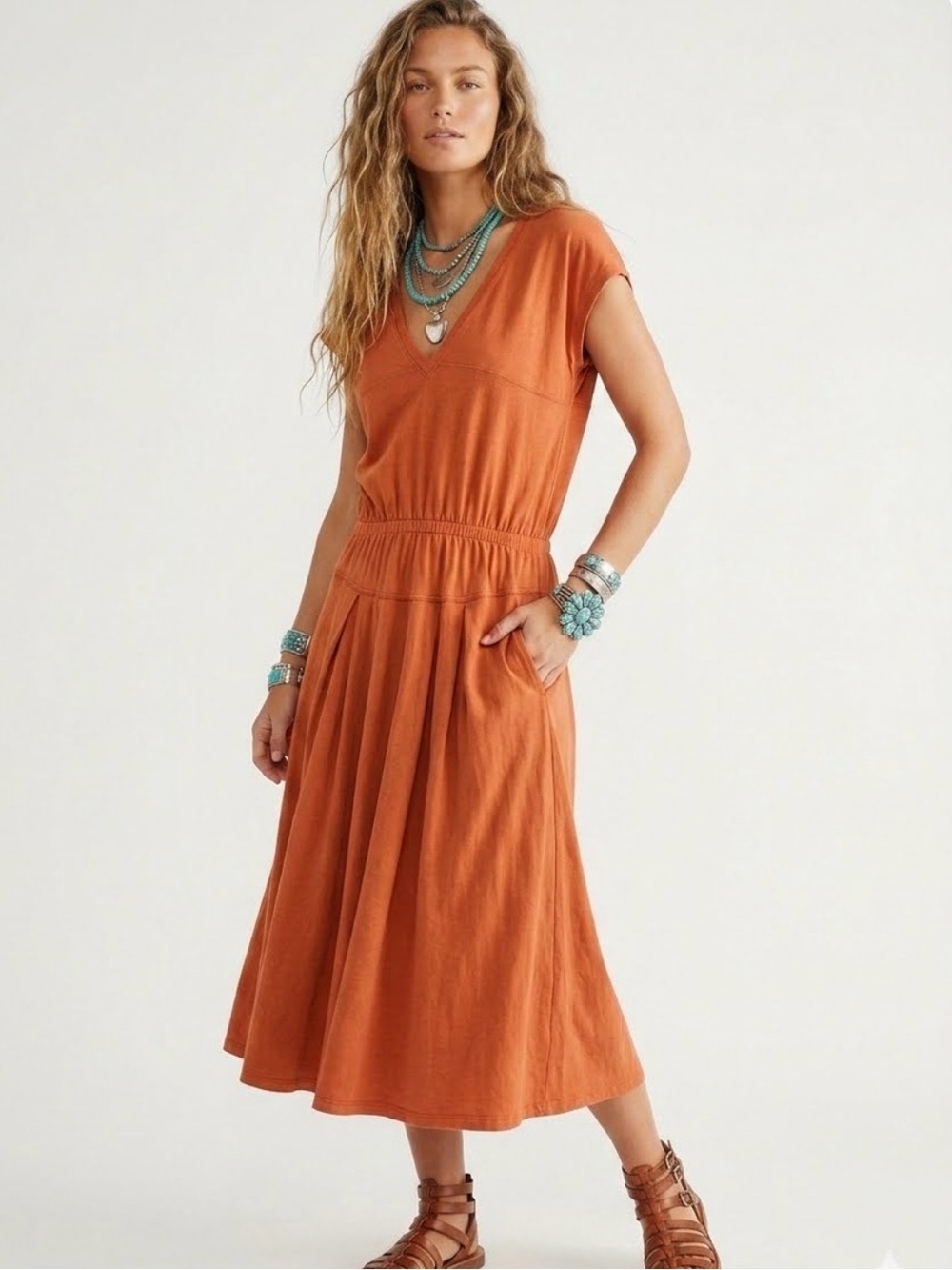 NWT Free People FP Beach Outta Here Midi Dress Terracotta Orange M